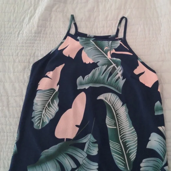 EUC✨medium high neck blue tropical print spaghetti strap dress - Picture 9 of 13